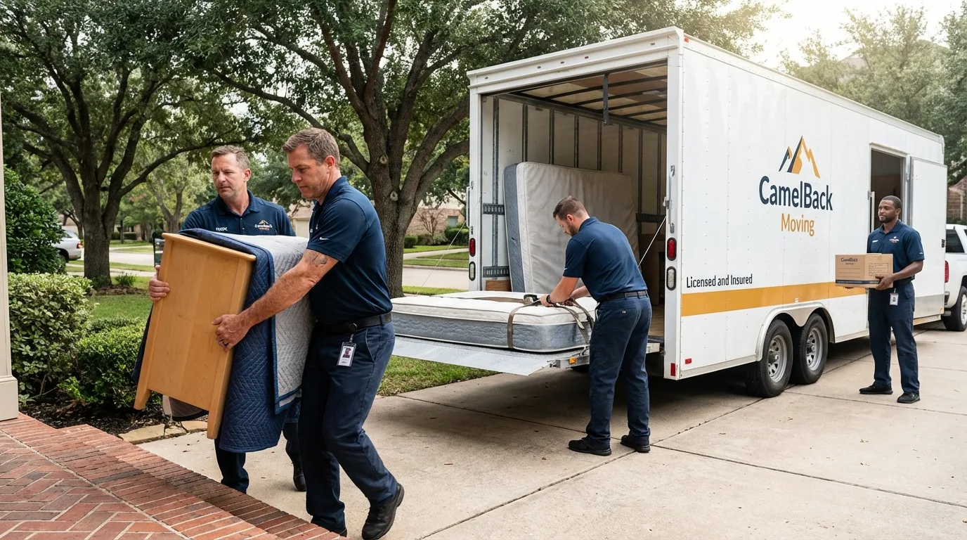 Crew loading residential truck for cross-state move from Saint James, MN