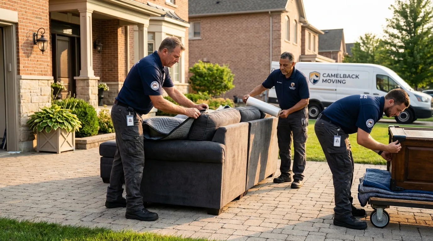 Large estate moving crew wrapping furniture in Saint James, MN