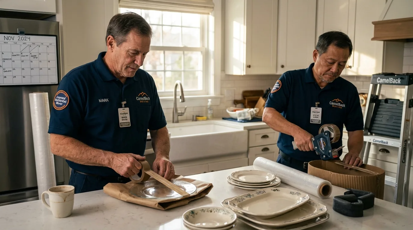 Professional crew packing kitchen dishware in Saint James, MN